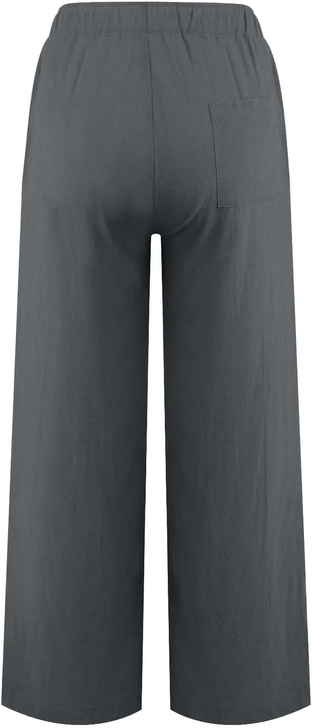 Wide Leg Linen Pants for Women Summer Baggy Comfy Palazzo Pants Drawstring Yoga Pants Casual Beach Pants with Pocket