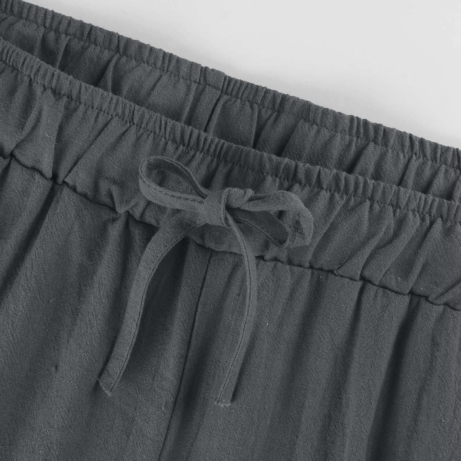 Wide Leg Linen Pants for Women Summer Baggy Comfy Palazzo Pants Drawstring Yoga Pants Casual Beach Pants with Pocket