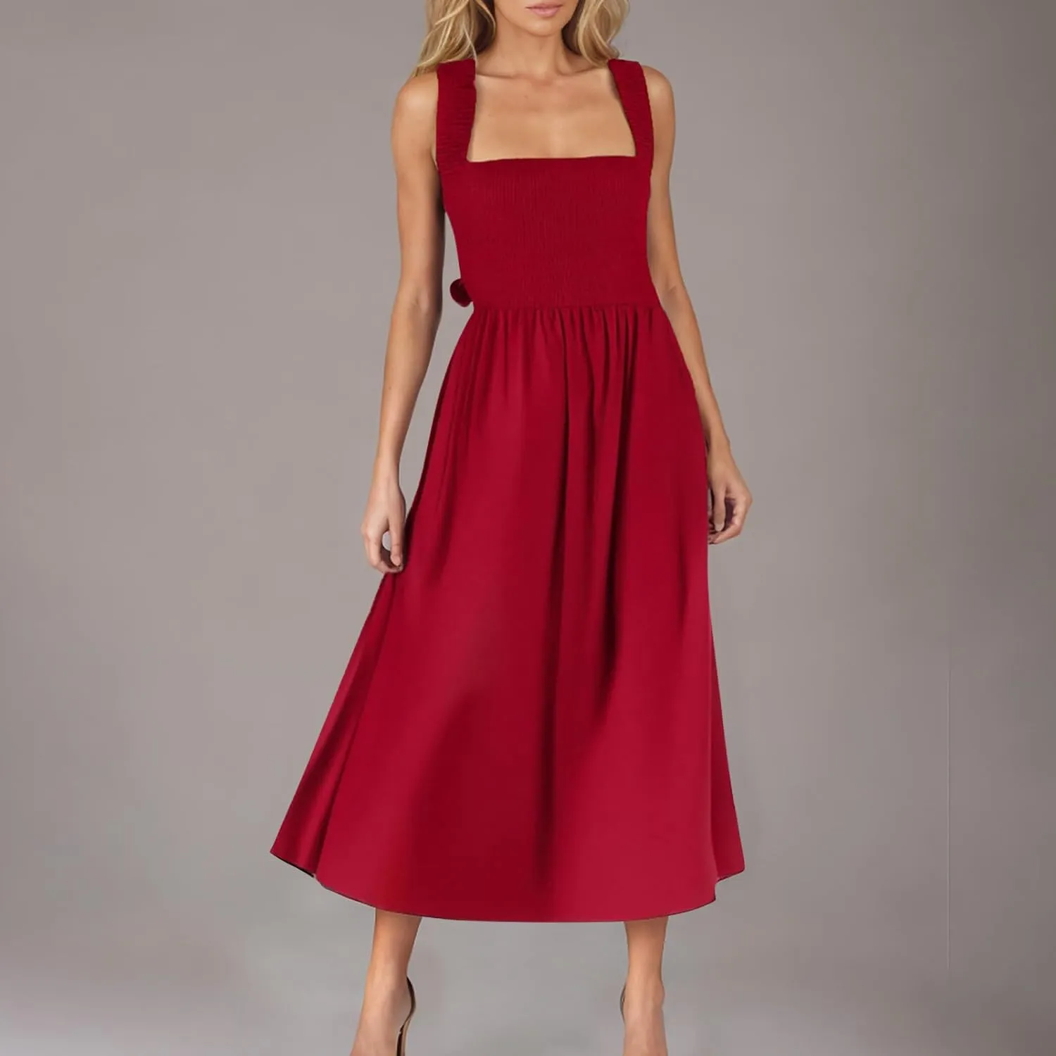 Wide Strap Maxi Dresses for Women Summer Vocation Boho Beach Long Dress Sleeveless Mid Calf Temperament Elegant Gowns