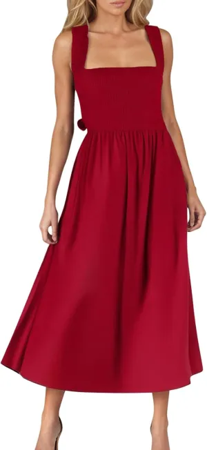 Wide Strap Maxi Dresses for Women Summer Vocation Boho Beach Long Dress Sleeveless Mid Calf Temperament Elegant Gowns
