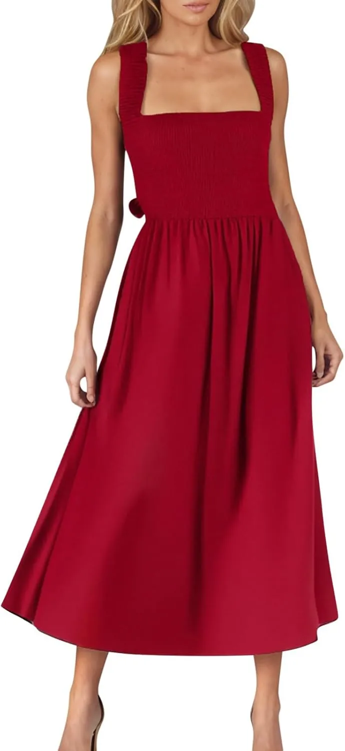 Wide Strap Maxi Dresses for Women Summer Vocation Boho Beach Long Dress Sleeveless Mid Calf Temperament Elegant Gowns