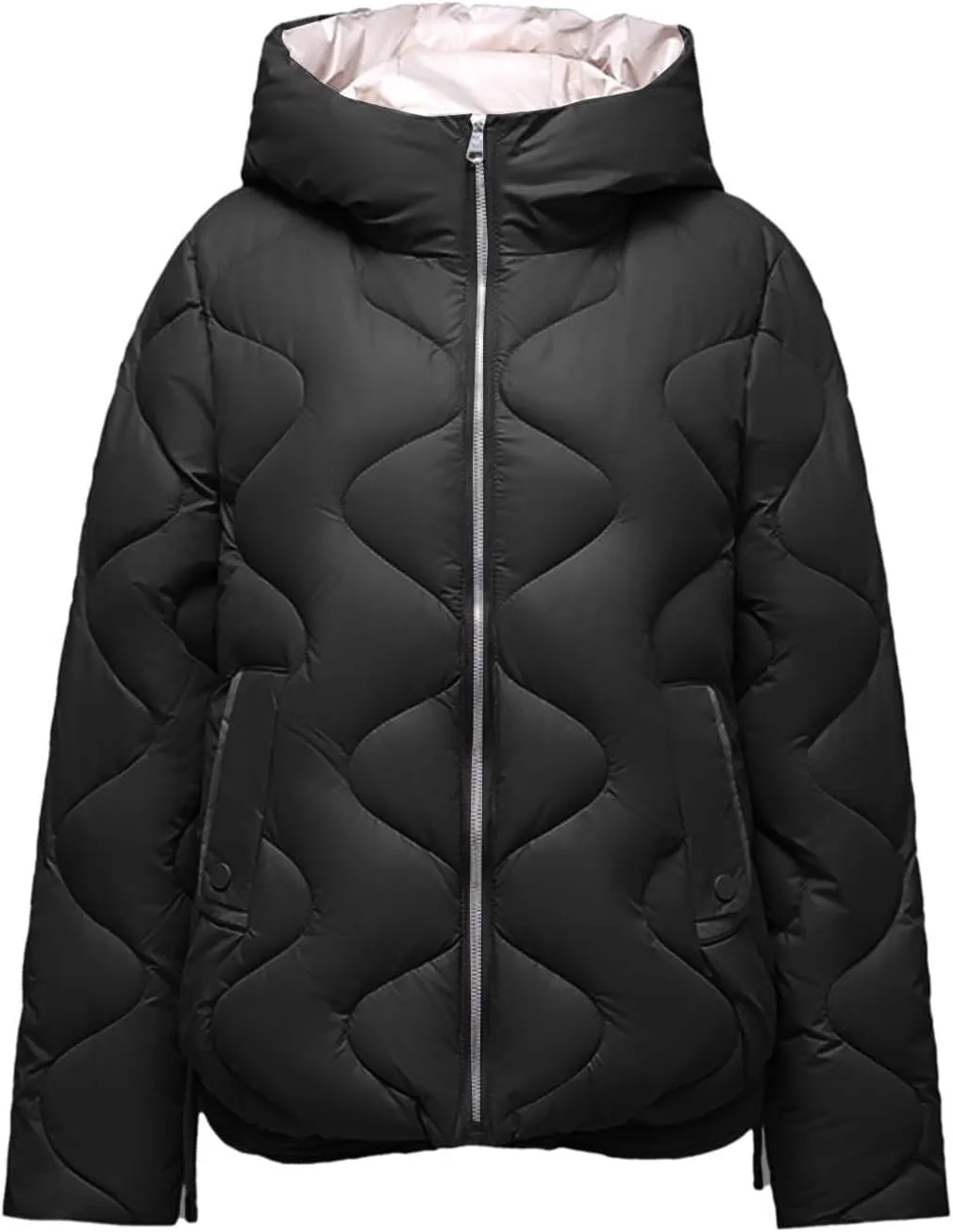Winter Coats for Women 2024 Quilted Long Sleeve Zip Hooded Short Down Jacket Coats Warm Baggy Lounge Puffer Outerwear