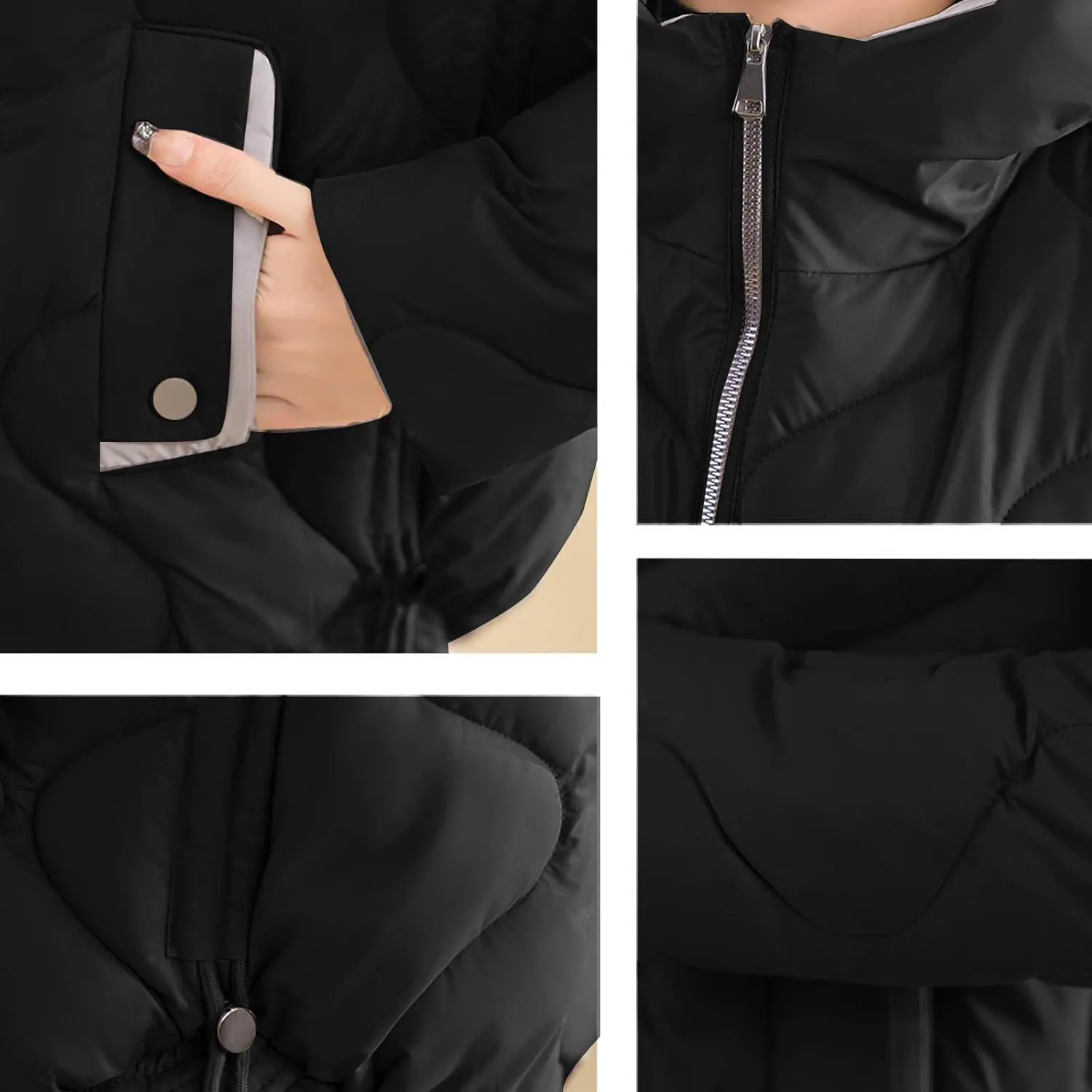 Winter Coats for Women 2024 Quilted Long Sleeve Zip Hooded Short Down Jacket Coats Warm Baggy Lounge Puffer Outerwear