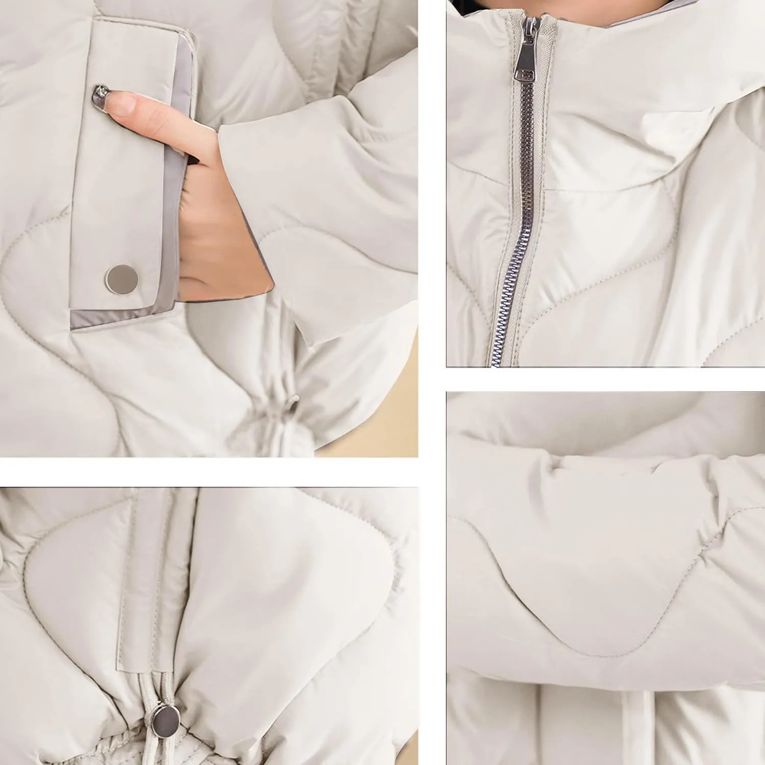 Winter Coats for Women 2024 Quilted Long Sleeve Zip Hooded Short Down Jacket Coats Warm Baggy Lounge Puffer Outerwear