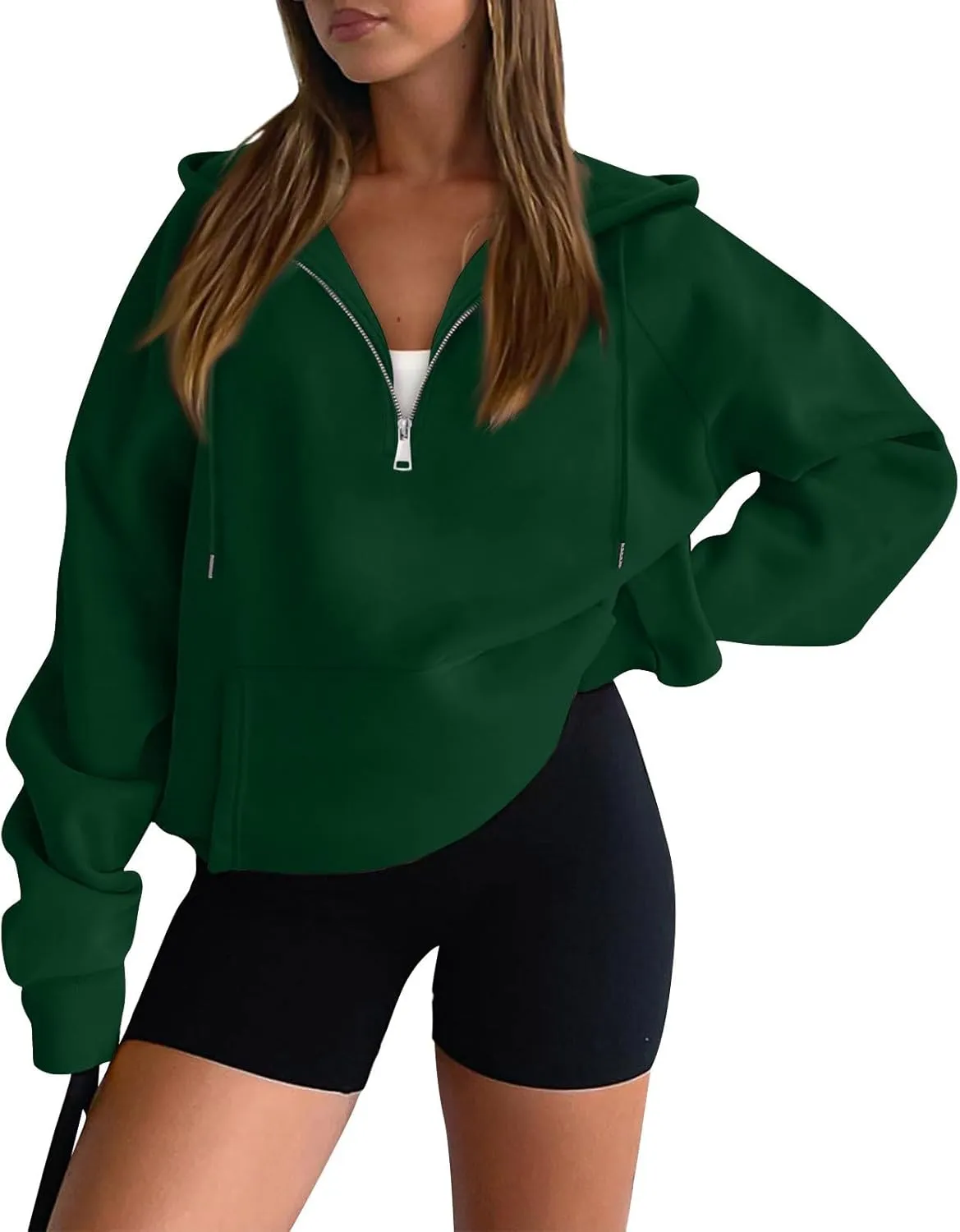 Winter Fleece Hoodie Women Oversized Half Zip Sweatshirts Long Sleeve Drawstring Quarter Zip Pullover with Pockets
