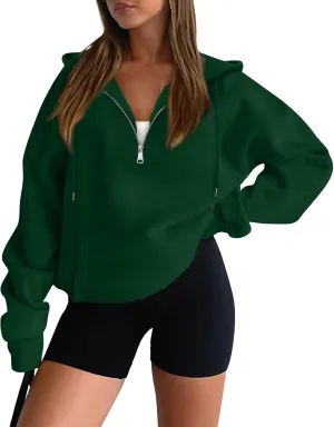 Winter Fleece Hoodie Women Oversized Half Zip Sweatshirts Long Sleeve Drawstring Quarter Zip Pullover with Pockets