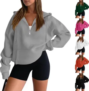 Winter Fleece Hoodie Women Oversized Half Zip Sweatshirts Long Sleeve Drawstring Quarter Zip Pullover with Pockets