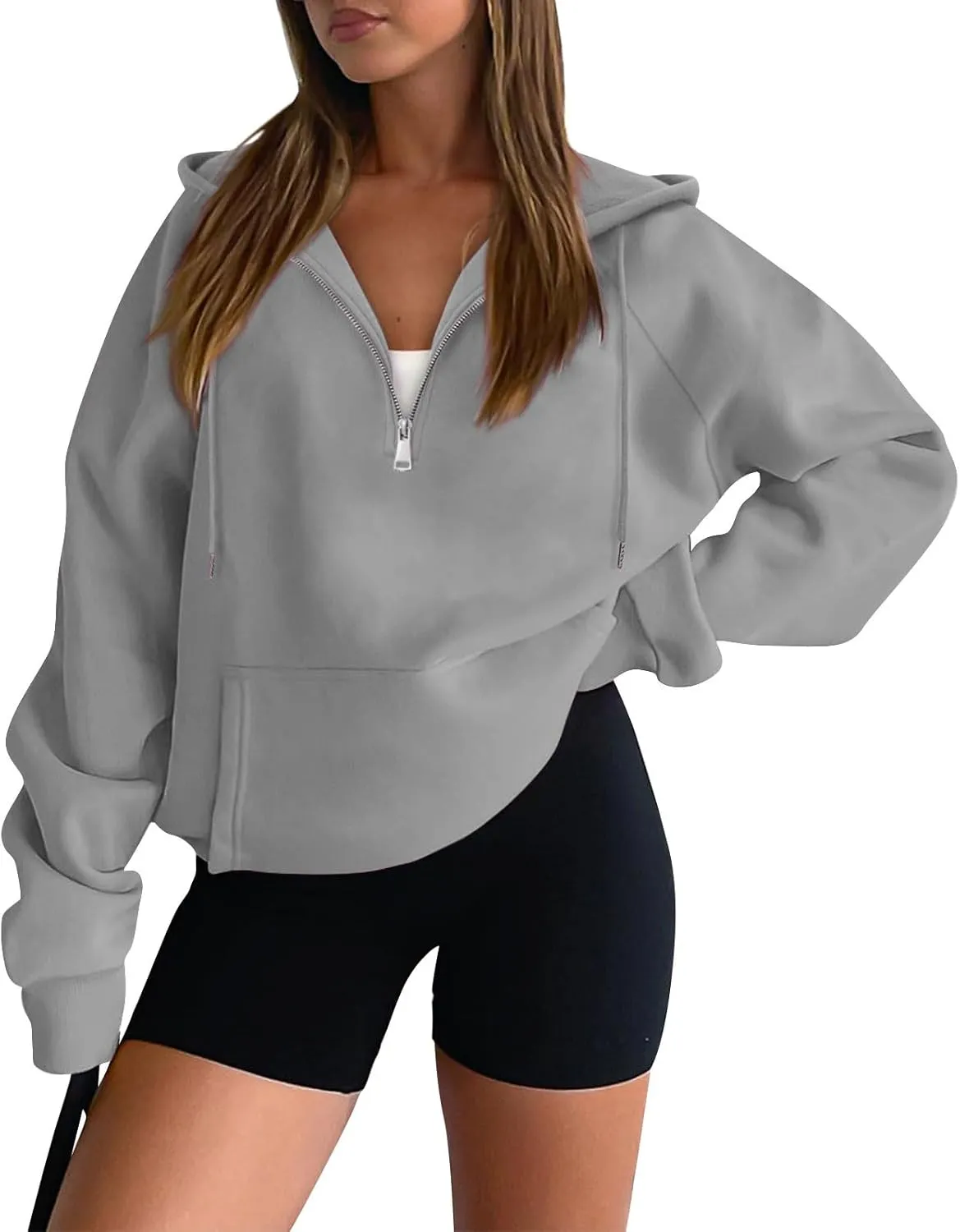 Winter Fleece Hoodie Women Oversized Half Zip Sweatshirts Long Sleeve Drawstring Quarter Zip Pullover with Pockets