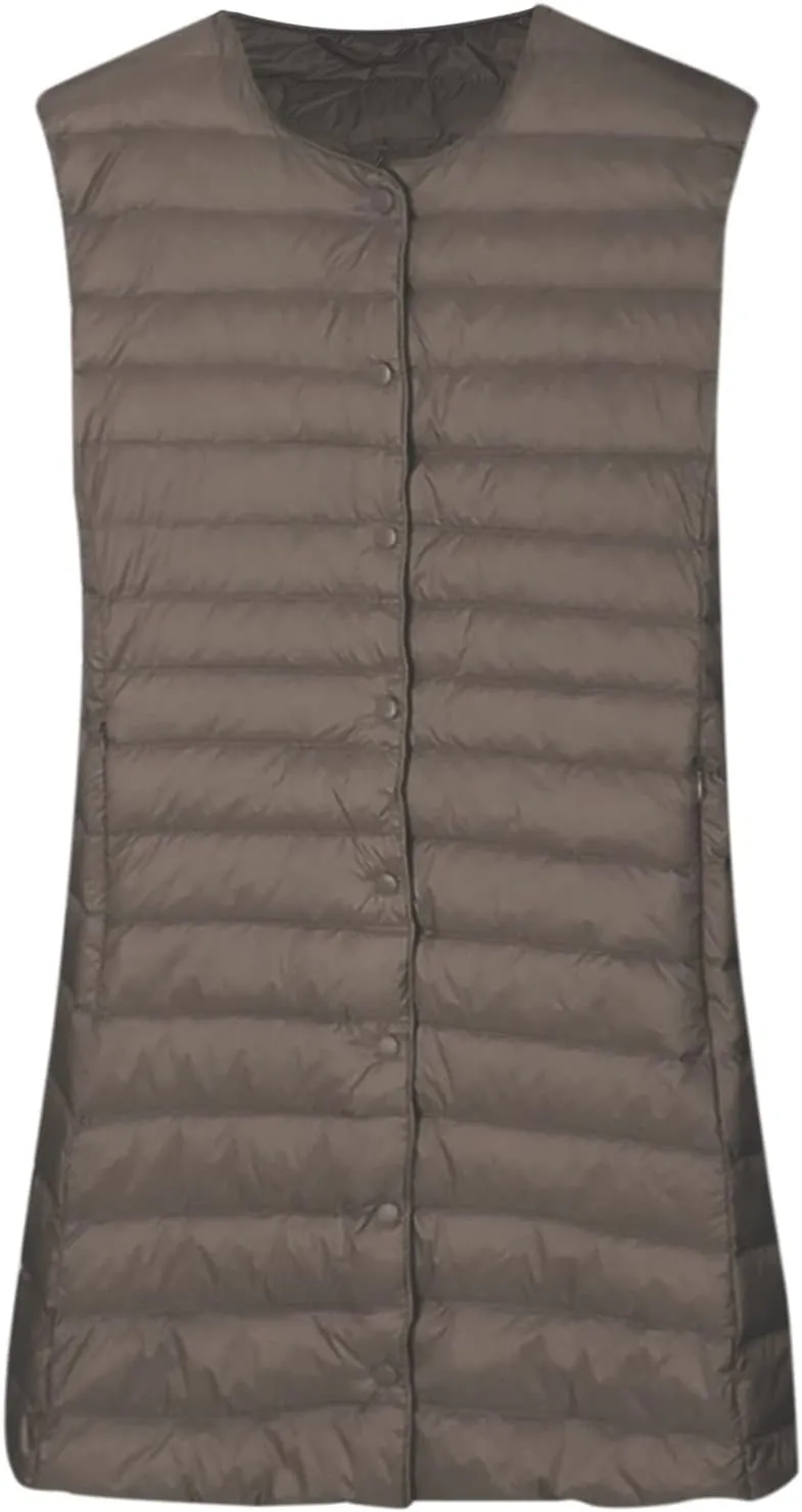 Winter Vests for Women Down Puffer Solid Round Neck 2023 Winter Light Weight Coats with Pockets Warm Down Coats