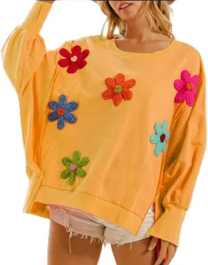 Women Floral Oversized Sweatshirts Long Sleeve Crewneck Graphic Print Hoodies Pullover Tops Y2k Fall Fashion