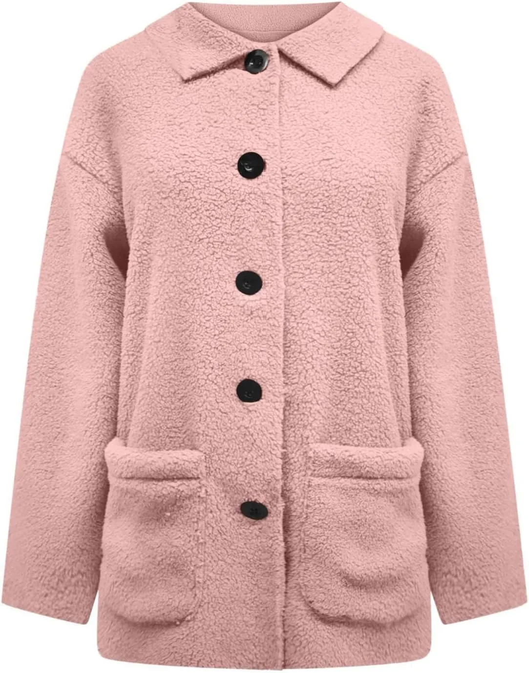 Women Fuzzy Fleece Jackets Warm Sherpa Cardigan Open Front Fleece Coat Long Sleeve Button Down Jacket Casual Winter Coat