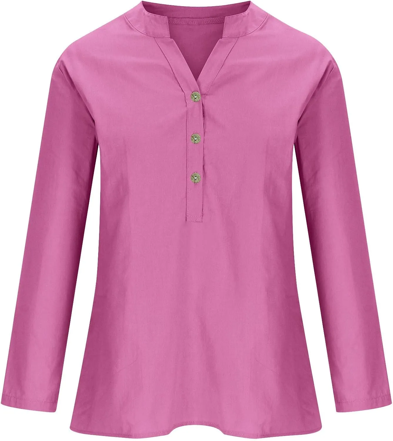 Women Short Sleeve Cotton Linen Shirt Casual Crew Neck Trendy Dressy T Shirt Buttons Loose Fit Summer Tee Top