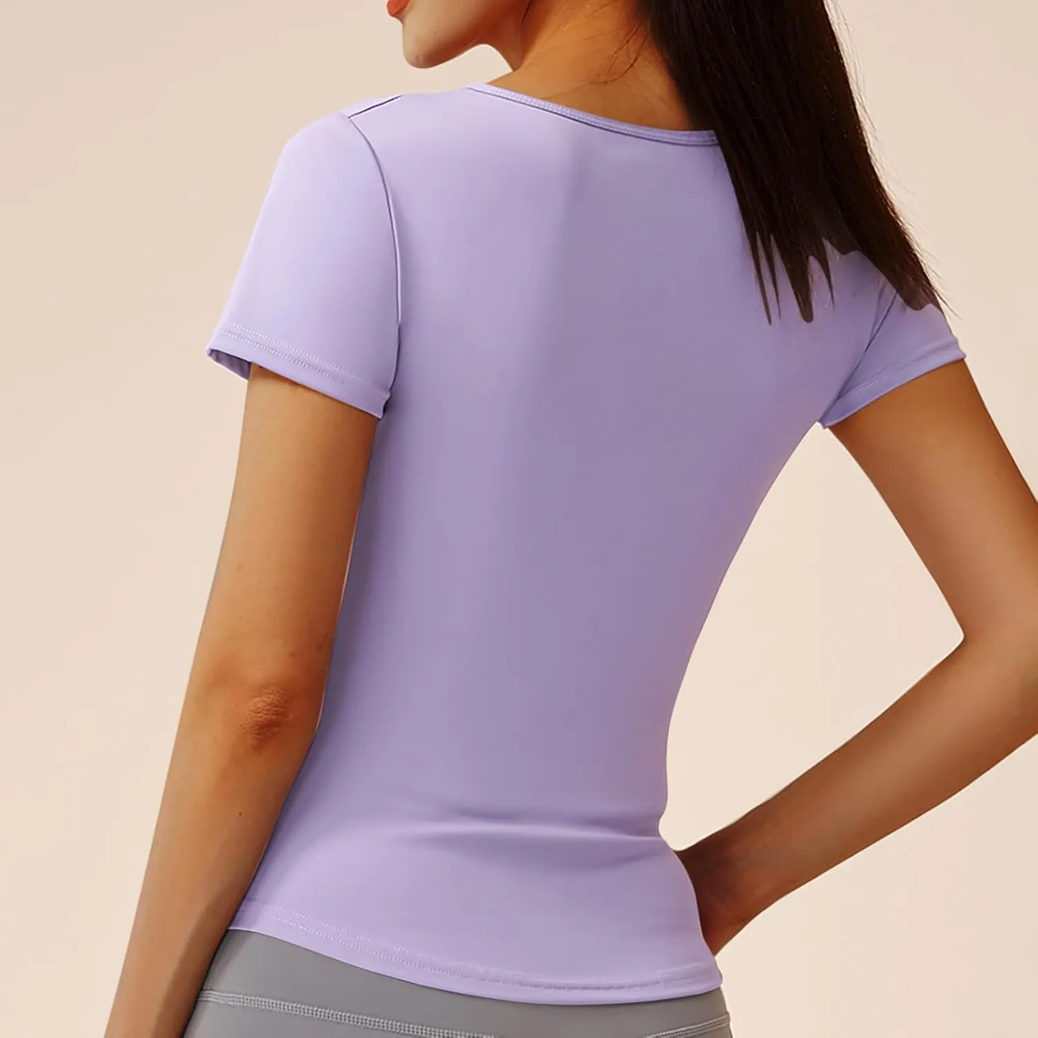 Women Short Sleeve Workout Shirts Ruched Slim Fitted V-Neck Yoga Tops Casual Athletic Gym Quick Dry Running Tees