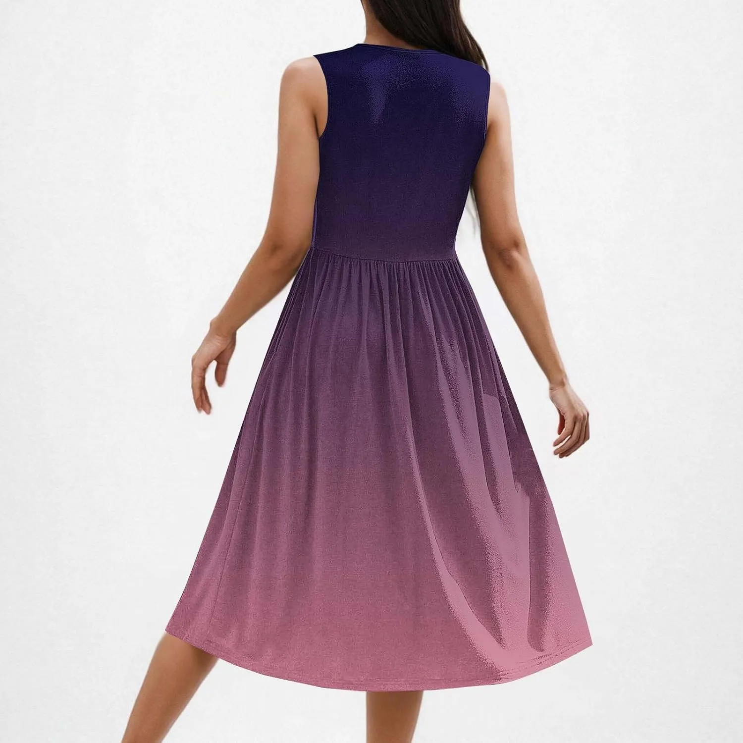 Women Sleeveless Casual Dresses Summer Trendy Midi Length Dress Gradient Color Beach Sundress Vacation Clothes