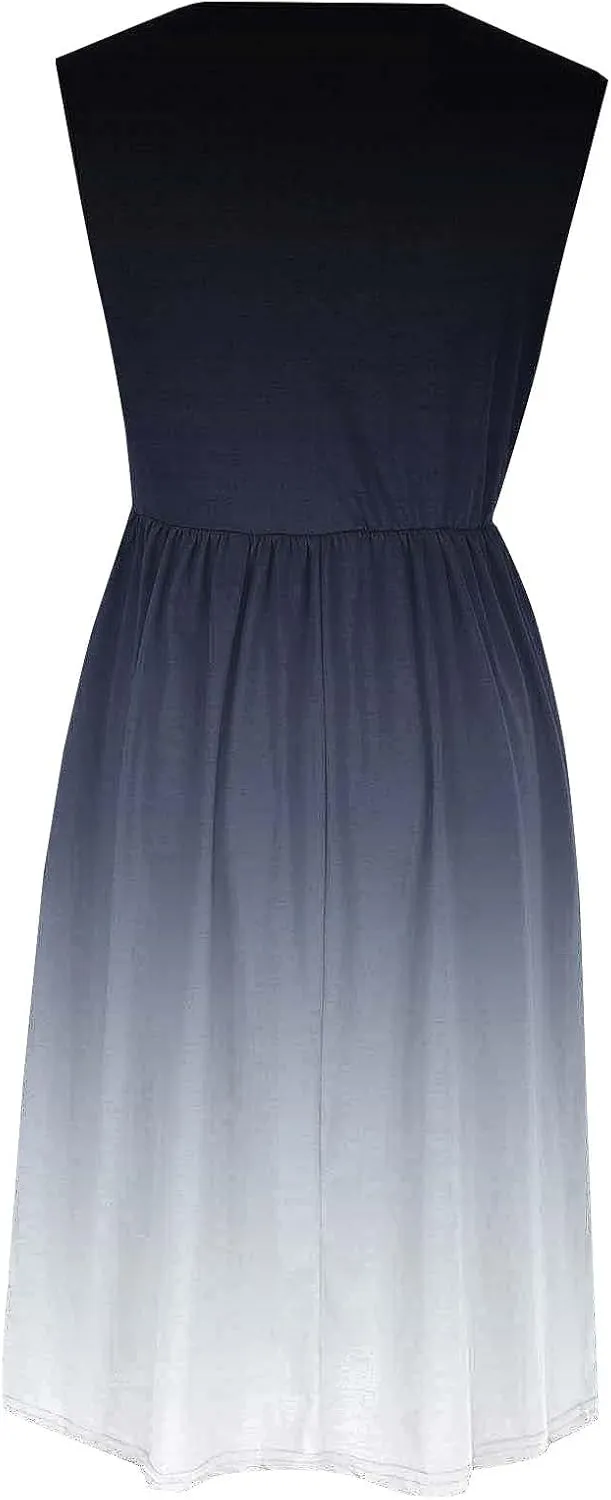 Women Sleeveless Casual Dresses Summer Trendy Midi Length Dress Gradient Color Beach Sundress Vacation Clothes