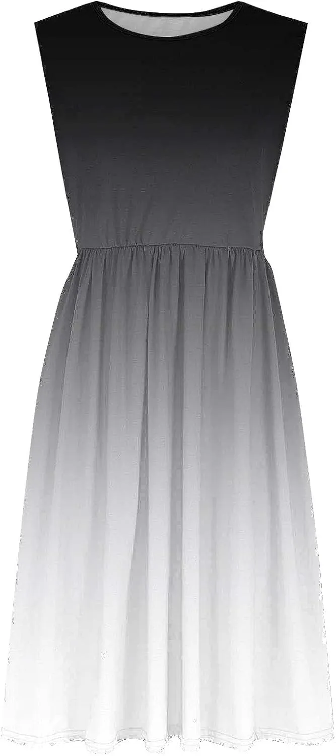 Women Sleeveless Casual Dresses Summer Trendy Midi Length Dress Gradient Color Beach Sundress Vacation Clothes