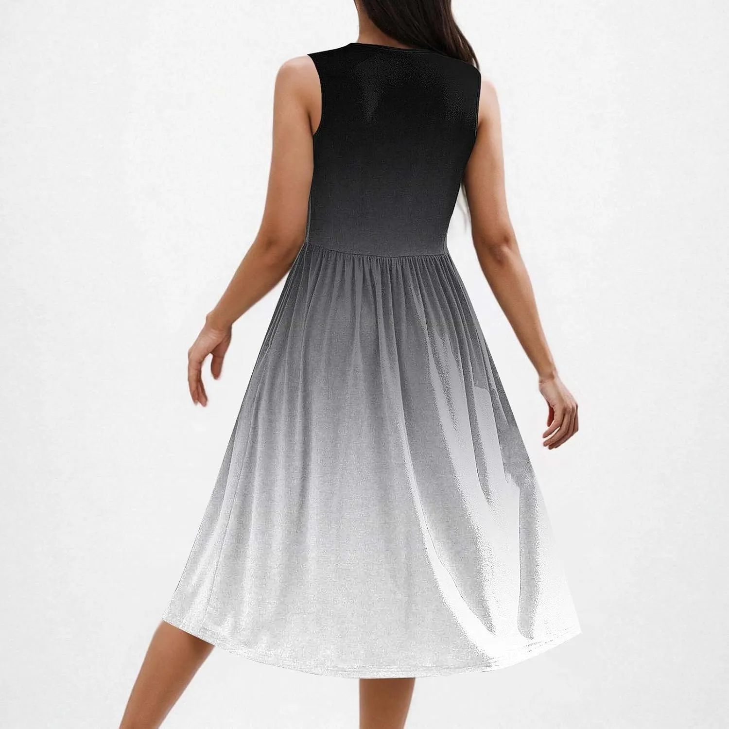 Women Sleeveless Casual Dresses Summer Trendy Midi Length Dress Gradient Color Beach Sundress Vacation Clothes