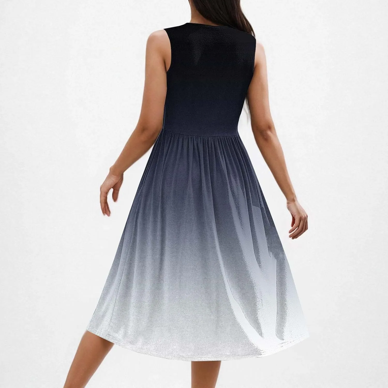 Women Sleeveless Casual Dresses Summer Trendy Midi Length Dress Gradient Color Beach Sundress Vacation Clothes
