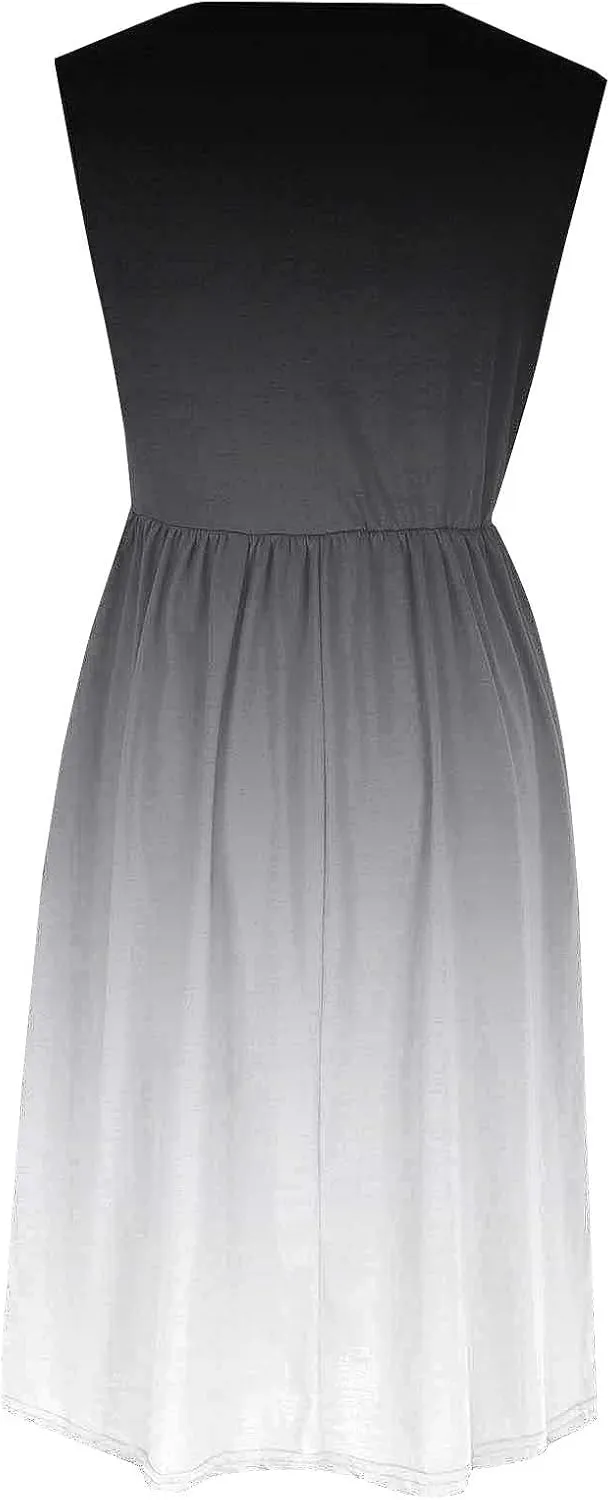 Women Sleeveless Casual Dresses Summer Trendy Midi Length Dress Gradient Color Beach Sundress Vacation Clothes