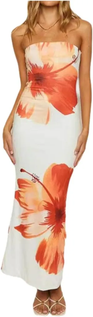 Women Summer 2024 Strapless Maxi Tube Dress Tie Dye Bodycon Backless Party Club Long Dresses