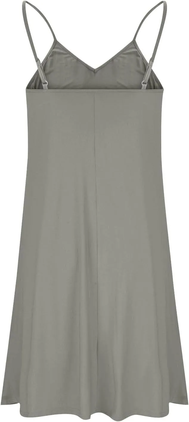 Women Summer Dresses Spaghetti Adjustable Strap High Waisted Halter V Neck Plain Casual Flowy Slim Mini Dress