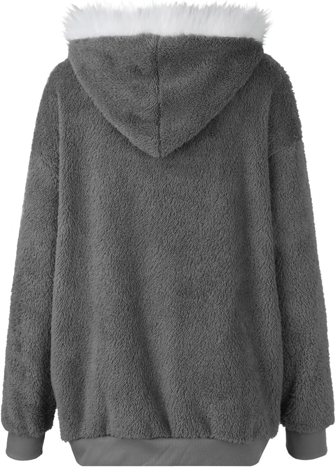 Women Winter Faux Fur Coat Trendy Long Sleeve Fuzzy Fleece Outerwear Zipper Sherpa Jackets with Hood Plus Size Tops