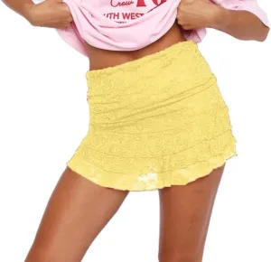 Women Y2k Lace Mini Skirt Low Rise Pleated Mini Skirt Flowy Ruffle Tiered Layered Skirt Cute E-Girl Streetwear