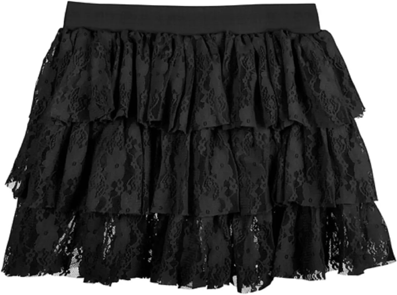 Women Y2k Lace Mini Skirt Low Rise Pleated Mini Skirt Flowy Ruffle Tiered Layered Skirt Cute E-Girl Streetwear