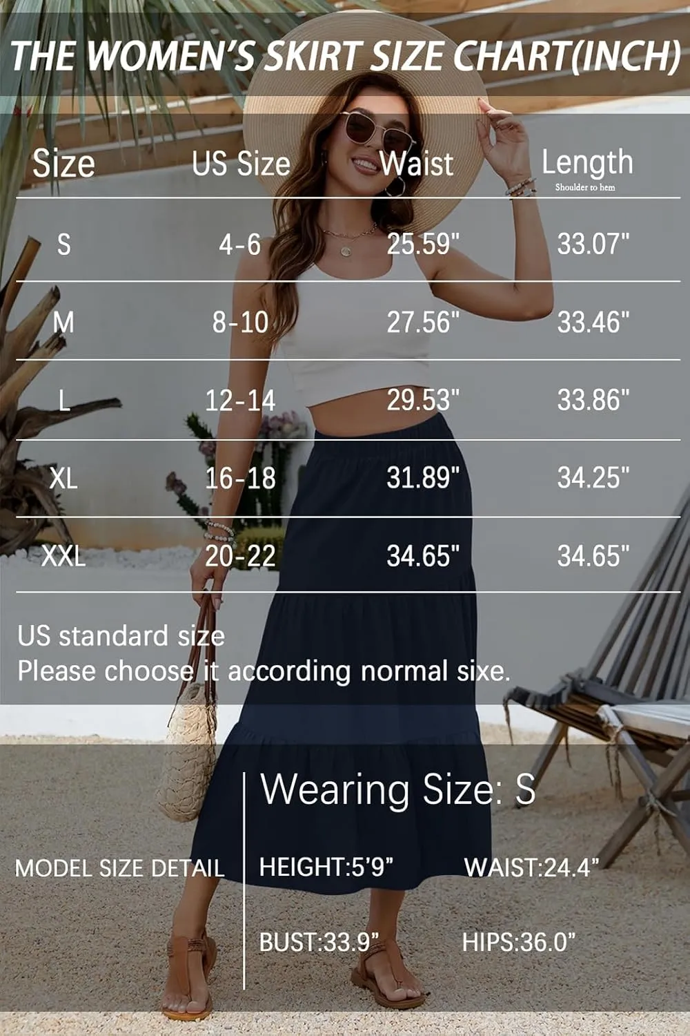 Women's 2025 Summer Boho Tiered Maxi Skirt Flowy A-Line Elastic Waist with Pockets Trendy Beach Long Skirts