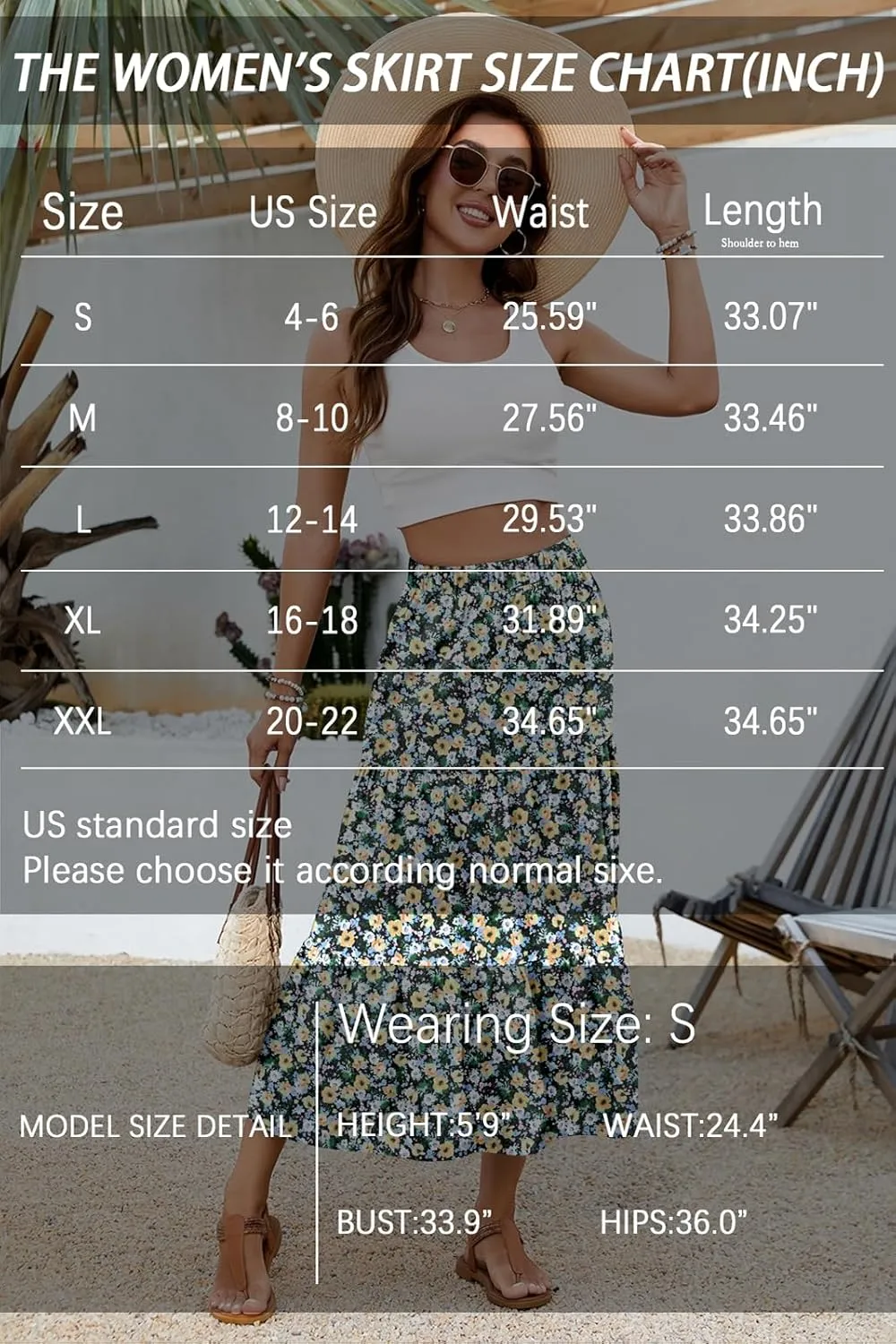 Women's 2025 Summer Boho Tiered Maxi Skirt Flowy A-Line Elastic Waist with Pockets Trendy Beach Long Skirts