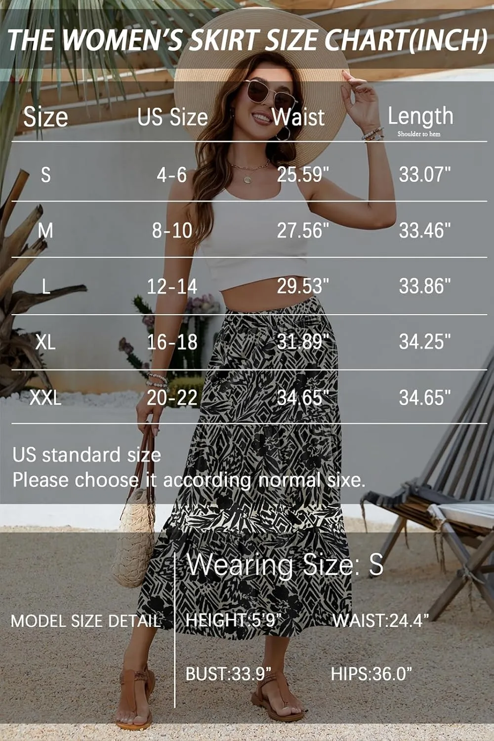 Women's 2025 Summer Boho Tiered Maxi Skirt Flowy A-Line Elastic Waist with Pockets Trendy Beach Long Skirts