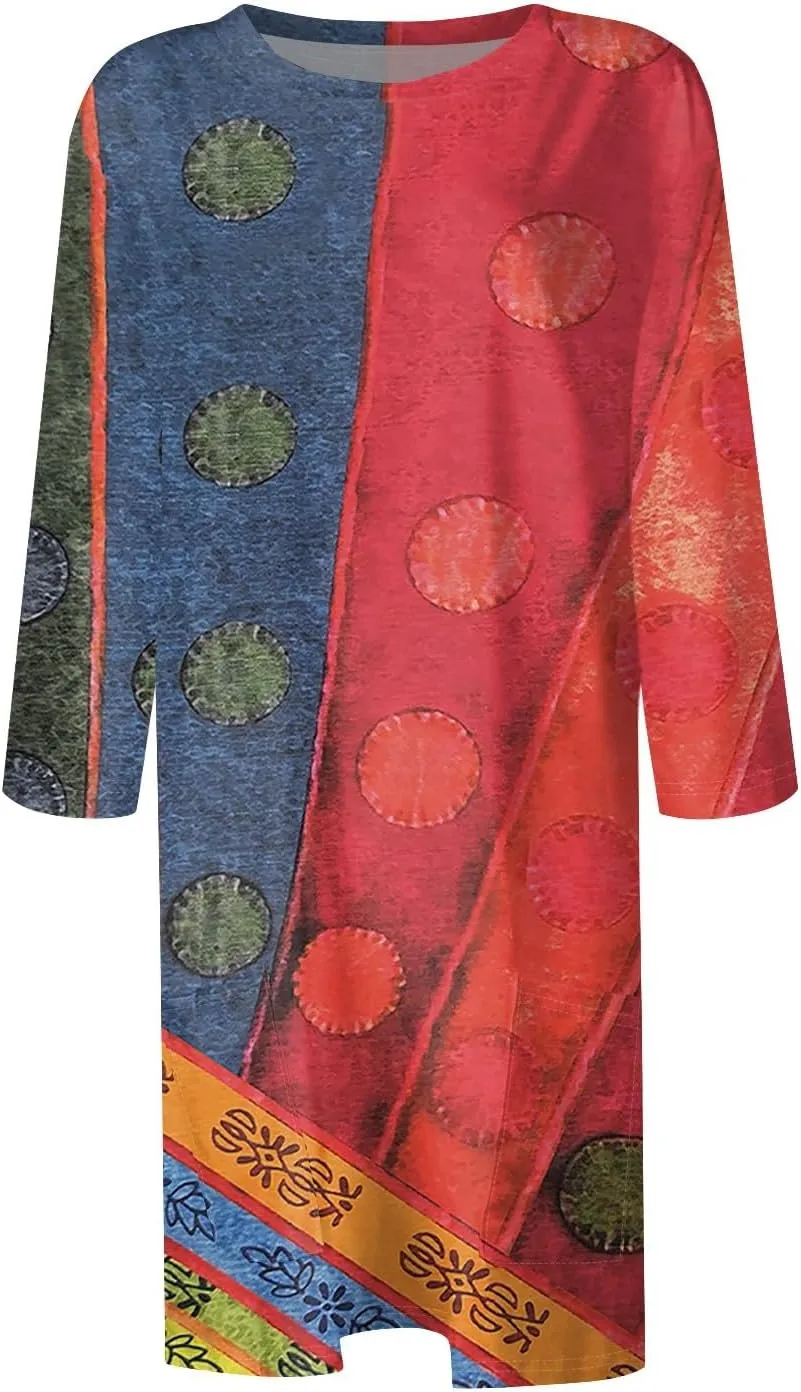 Womens 3/4 Sleeve Tunics or Tops to Wear with Leggings Oversized Casual Long Shirts Tops with Pockets