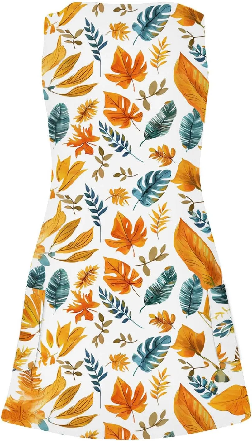 Women's Beach Dress Summer Fashion Floral Print V Neck Sleeveless Short Dress Casual Loose Breathable Sundress