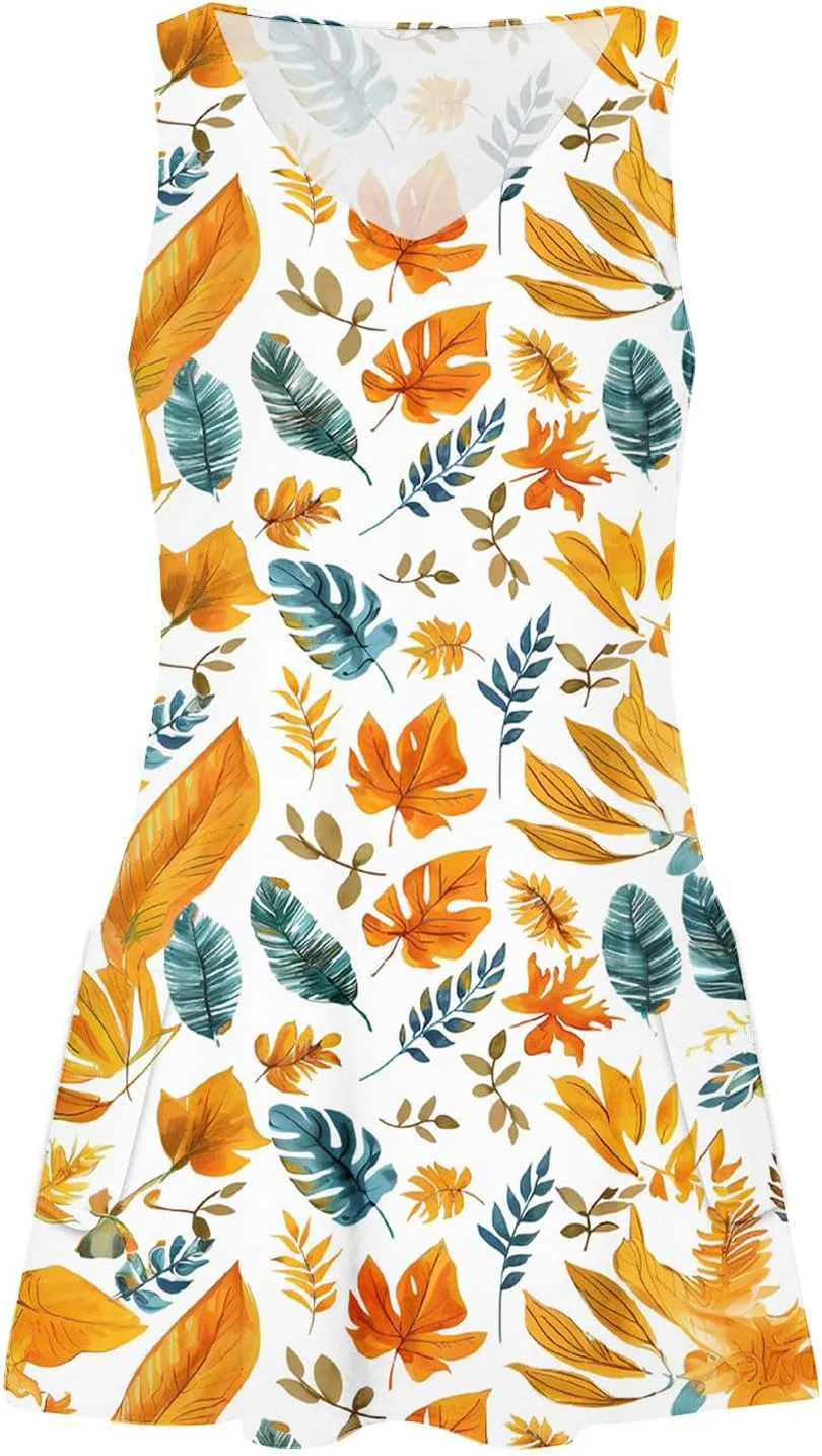 Women's Beach Dress Summer Fashion Floral Print V Neck Sleeveless Short Dress Casual Loose Breathable Sundress