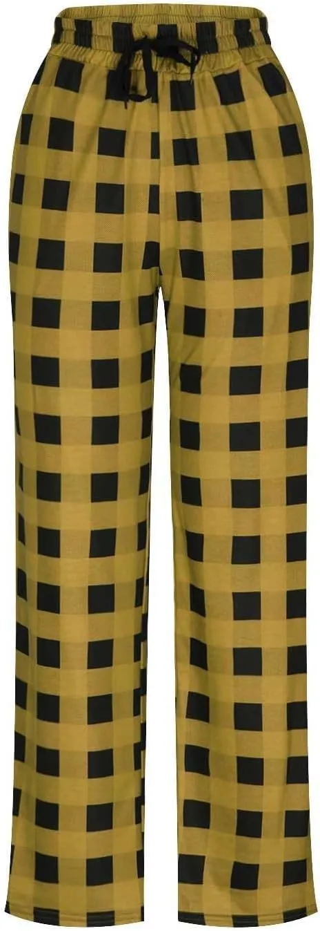 Women's Buffalo Plaid Pajama Pants Elastic Waistband Pajamas Pants Comfy Plus Size Fleece Lined Leggings Women 2024