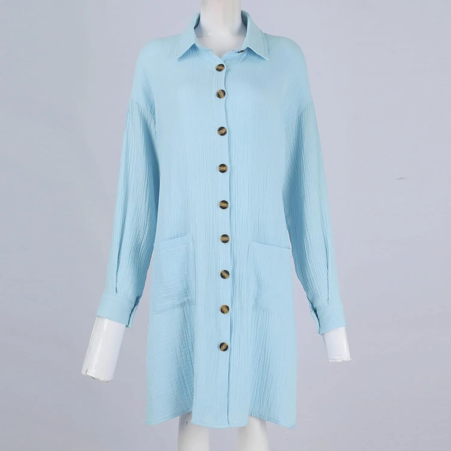Womens Button Down Shirt Dress Summer Casual Short Sleeve Shirt Dress Beach Cover Up Loose Tunic Dresses with Pockets