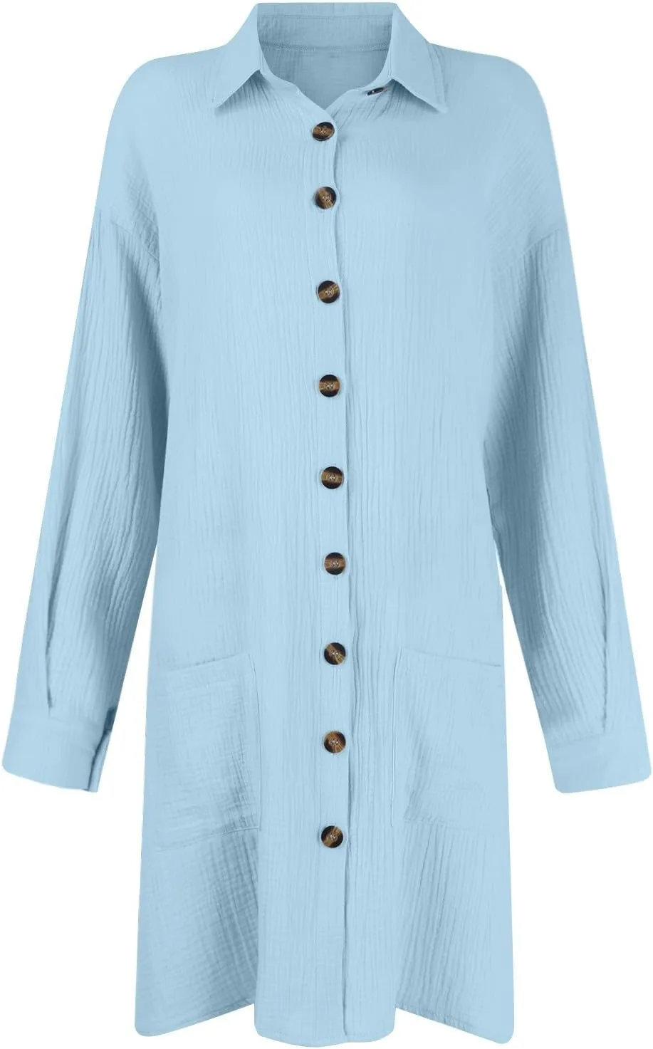 Womens Button Down Shirt Dress Summer Casual Short Sleeve Shirt Dress Beach Cover Up Loose Tunic Dresses with Pockets