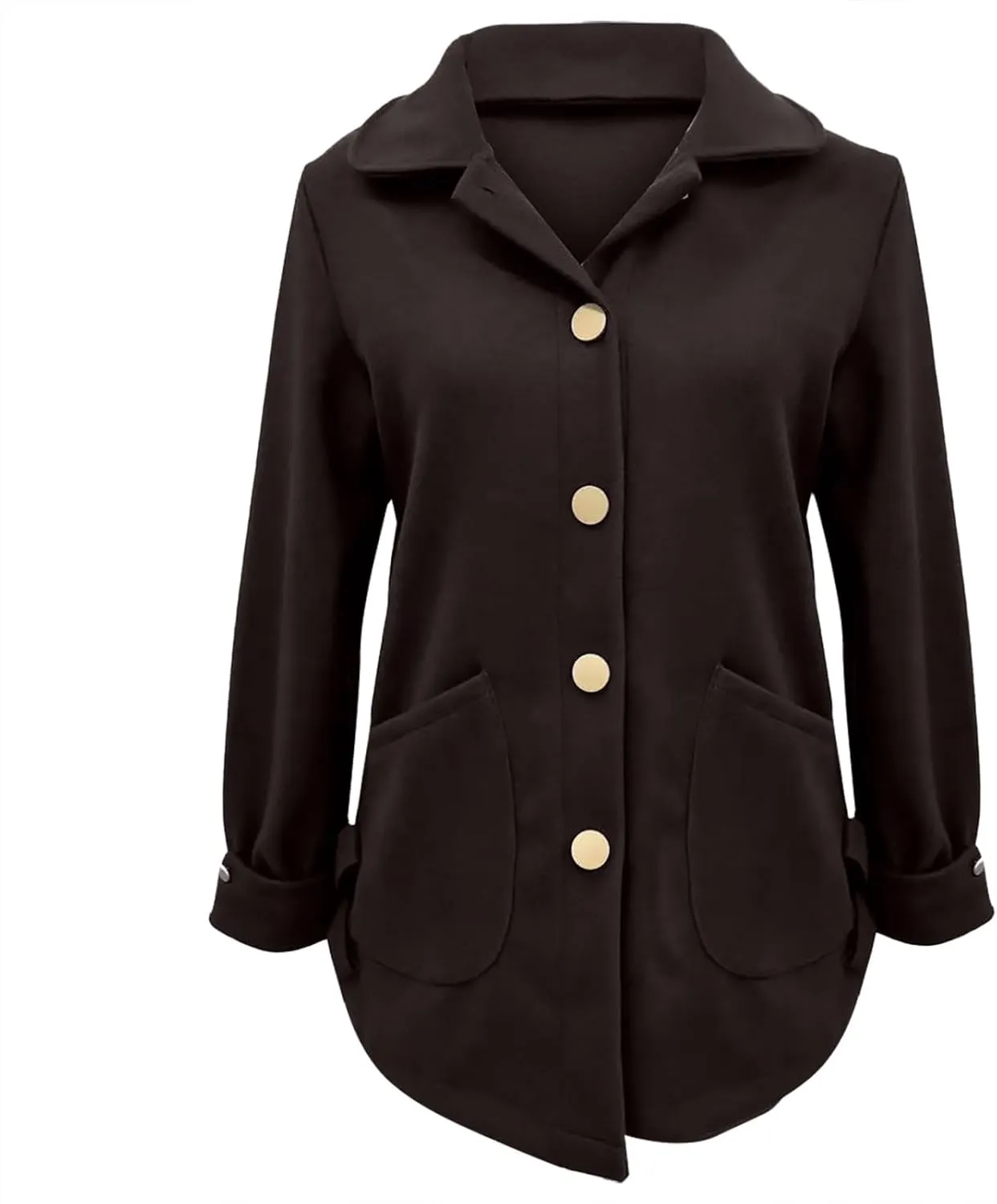 Womens Cute Winter Jackets Button Down Wool Blend Short Peacoat Long Sleeve Peter Pan Collar Fall Outwear Overcoat