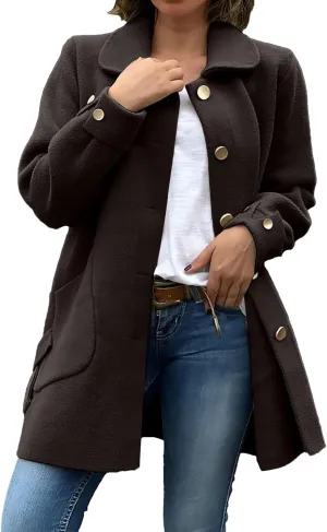 Womens Cute Winter Jackets Button Down Wool Blend Short Peacoat Long Sleeve Peter Pan Collar Fall Outwear Overcoat