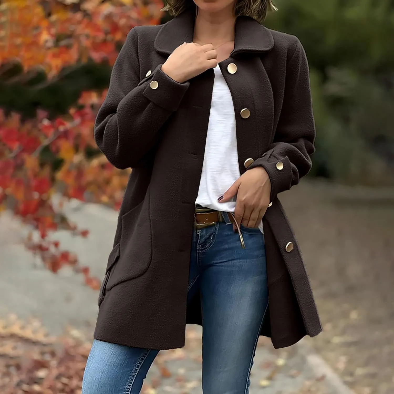 Womens Cute Winter Jackets Button Down Wool Blend Short Peacoat Long Sleeve Peter Pan Collar Fall Outwear Overcoat