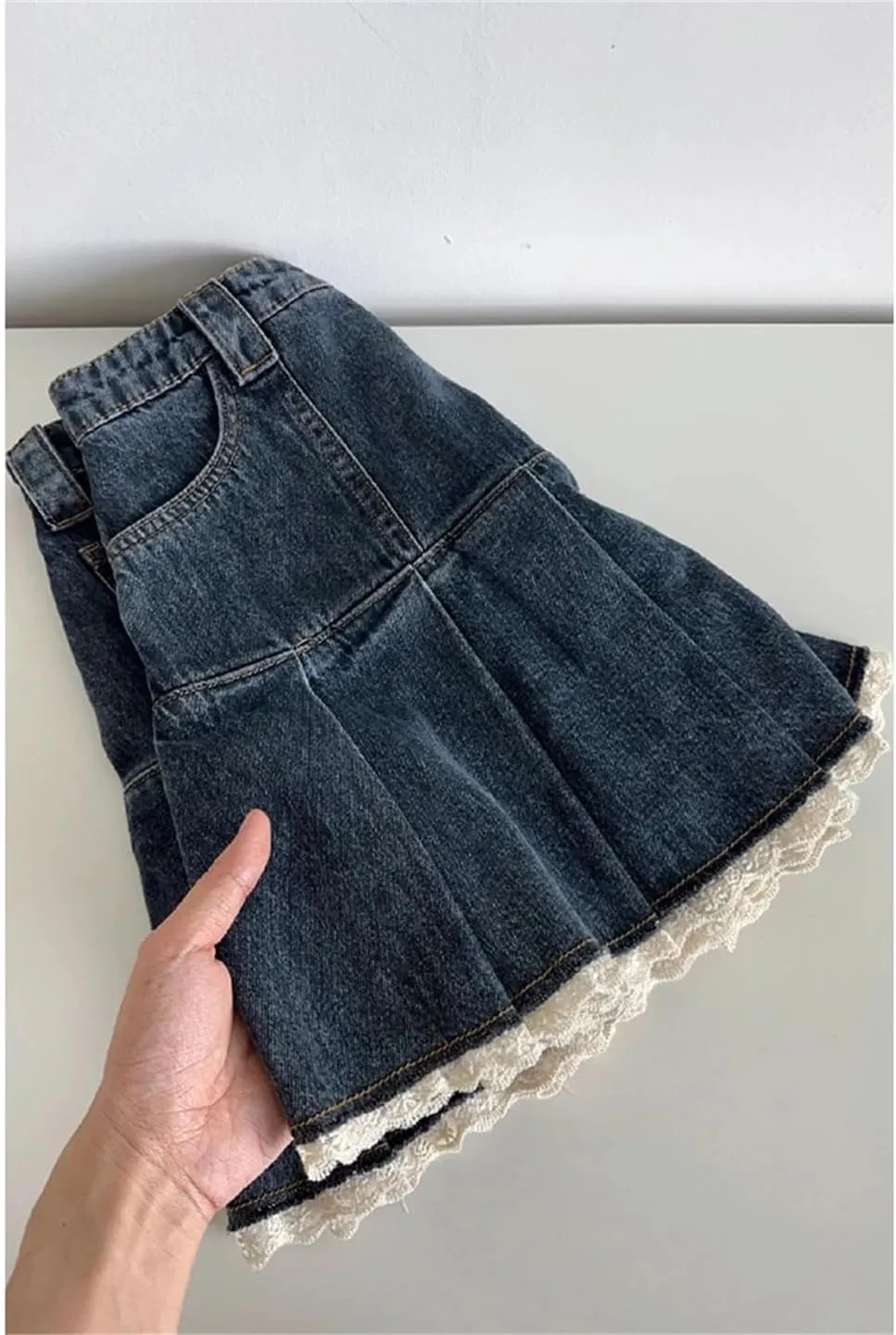 Women's Denim A-Line Pleated Mini Skirt Korean Style Retro Denim Skirt