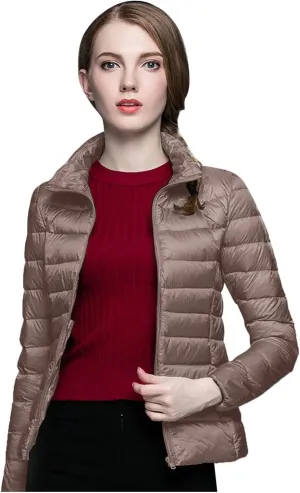 Women's Down Jackets & Parkas Warm Packable Lightweight Winter Quilted Jacket Stand Collar Slim Fit Cropped Puffer Jackets