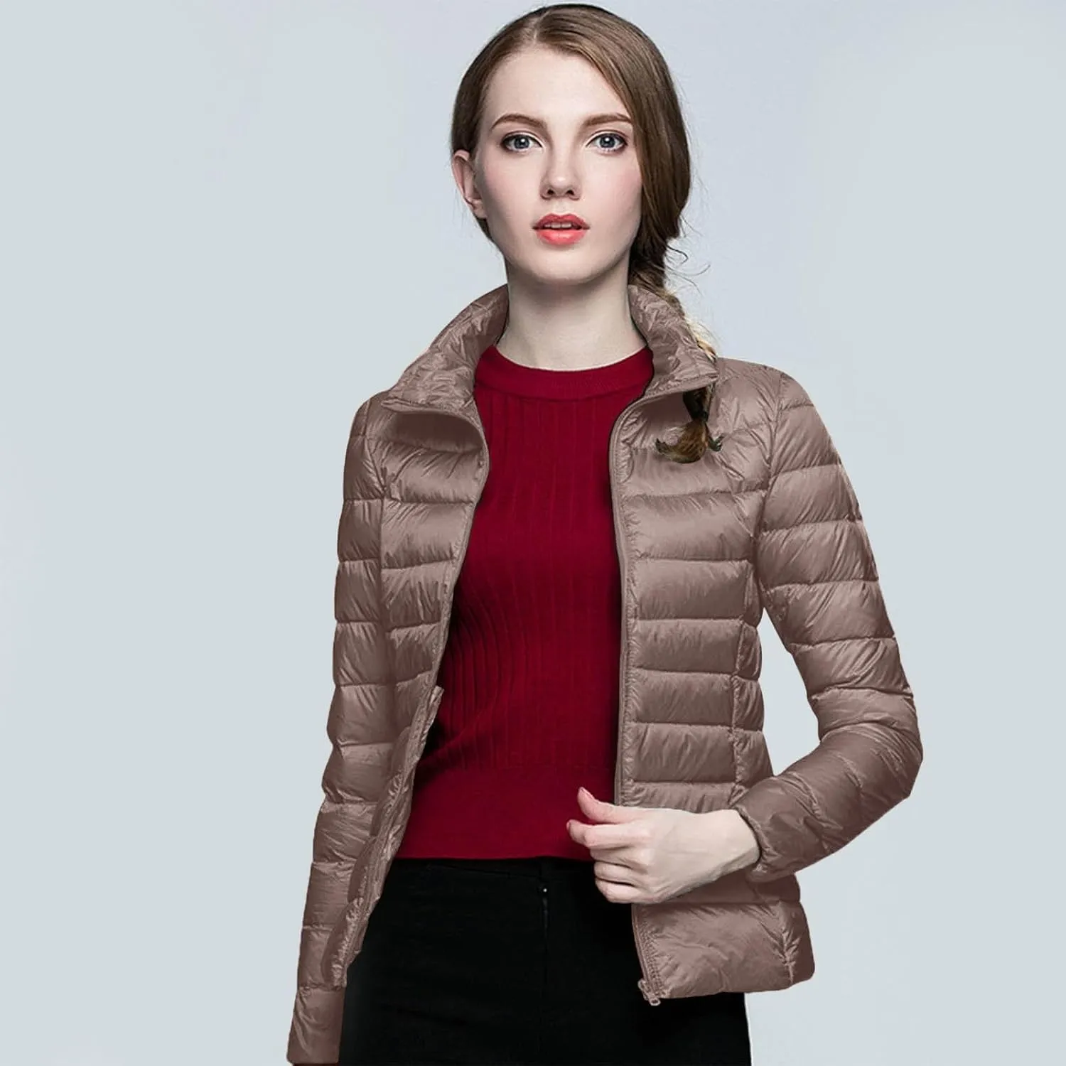 Women's Down Jackets & Parkas Warm Packable Lightweight Winter Quilted Jacket Stand Collar Slim Fit Cropped Puffer Jackets