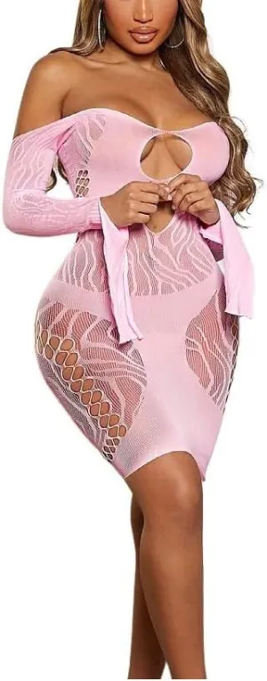 Women's Fishnet Lingerie Cut-Out Clubwear Party Dress Mesh Sheer Bodycon Bodysuits Slim Howllow-Out Slips Chemise