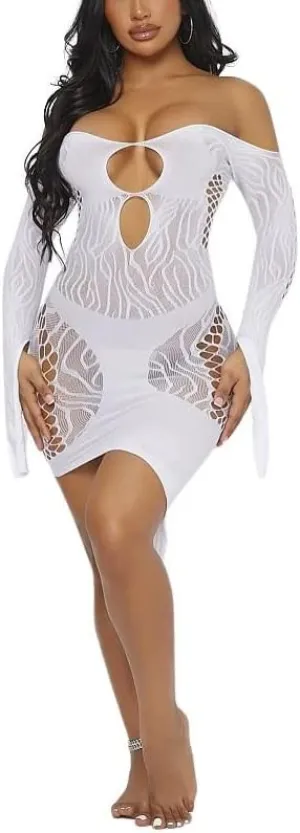 Women's Fishnet Lingerie Cut-Out Clubwear Party Dress Mesh Sheer Bodycon Bodysuits Slim Howllow-Out Slips Chemise