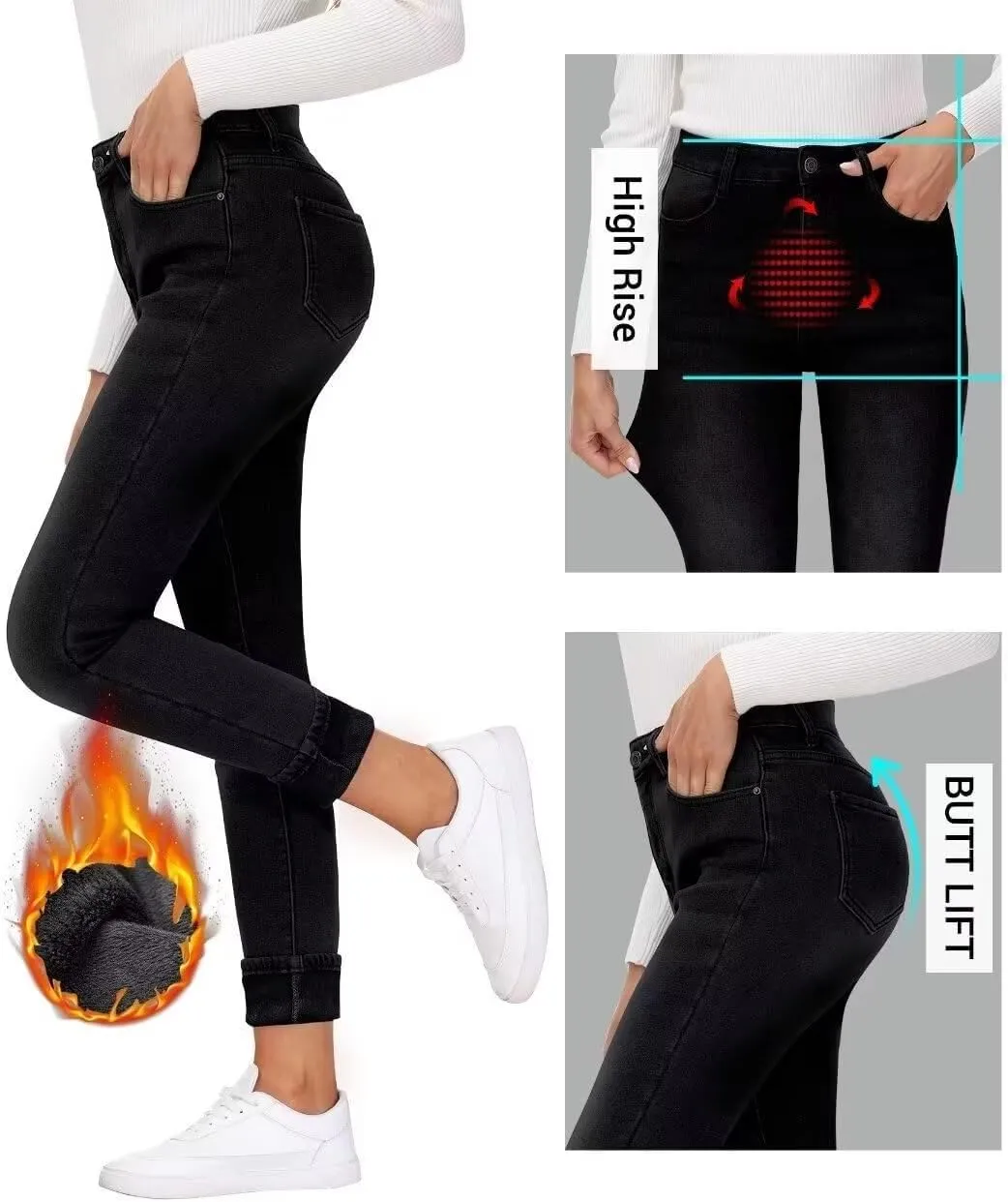 Women's Fleece Lined Jeans Skinny High Waisted Winter Thick Fleece Warm Stretch Fleece Lining Women Jeans Pants