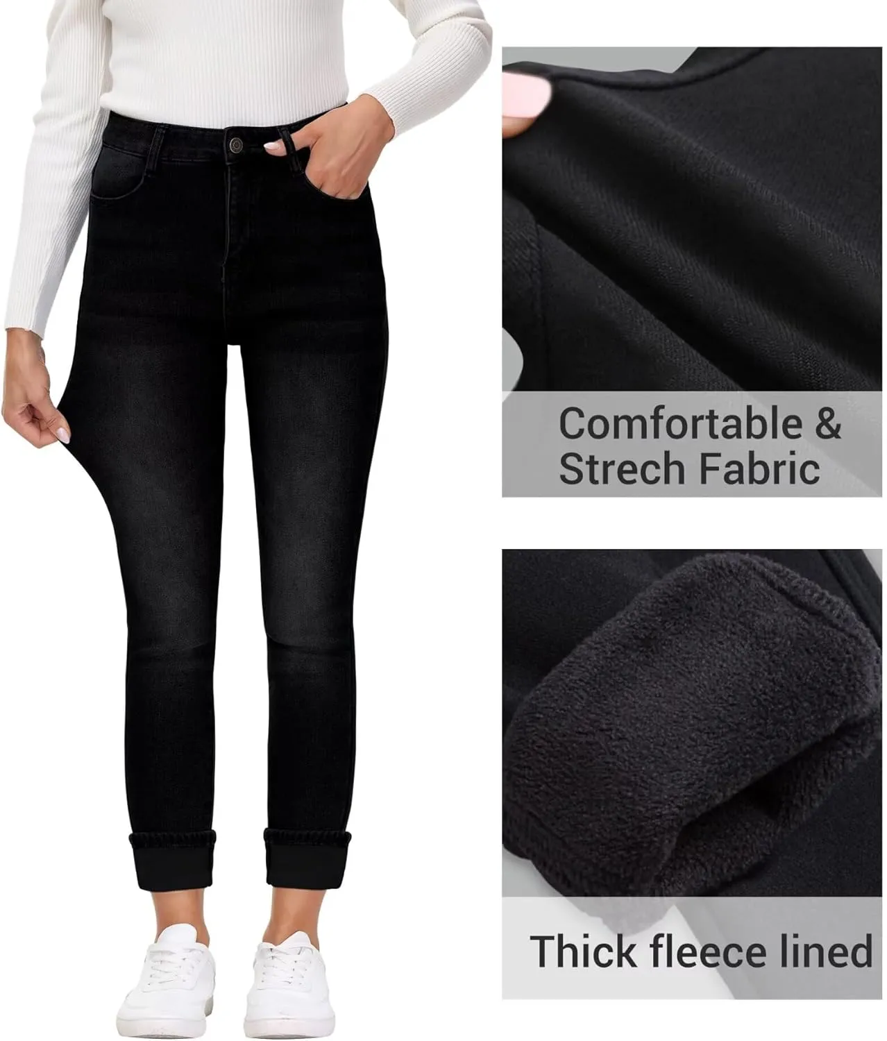 Women's Fleece Lined Jeans Skinny High Waisted Winter Thick Fleece Warm Stretch Fleece Lining Women Jeans Pants