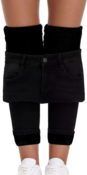 Women's Fleece Lined Jeans Skinny High Waisted Winter Thick Fleece Warm Stretch Fleece Lining Women Jeans Pants