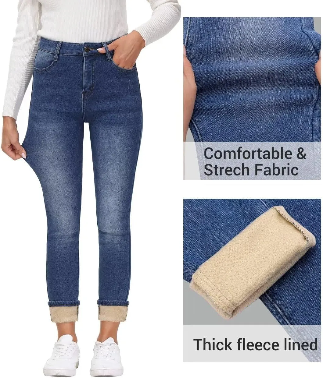 Women's Fleece Lined Jeans Skinny High Waisted Winter Thick Fleece Warm Stretch Fleece Lining Women Jeans Pants