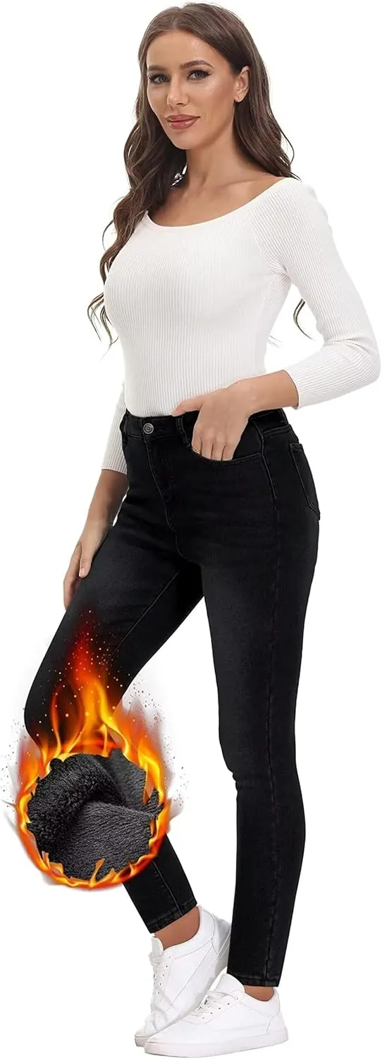 Women's Fleece Lined Jeans Skinny High Waisted Winter Thick Fleece Warm Stretch Fleece Lining Women Jeans Pants